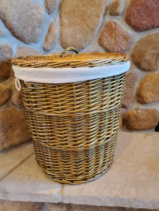 Vintage Wicker Cloths Laundry Hamper Basket With Wicker Lid And Handle