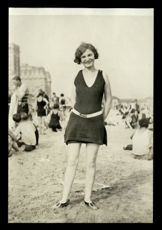 Vintage Pretty Flapper Studio Photo 1920s Bathing Suit Pose Perth Amboy Nj