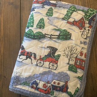 Vintage Christmas Twin Bedspread Bed Cover Bedding Snowmen Horse Carriage Trees
