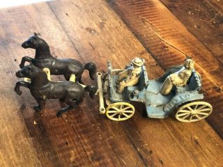 Vtg Stanley Toys Antique Cast Iron Two Horse Drawn Carriage 11 1/2 " Long