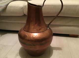 Antique French Huge Copper Water Jug Pitcher With Large Handle 20”/50cm Tall