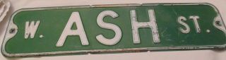 Vintage,  Street Sign,  W.  Ash St. ,  Embossed,  Retired,  6 " X 24 ",  Metal,  Man Cave