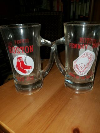 Boston Red Sox Clear Glass Beer Mugs Fenway Park Vintage Cups With D Handle