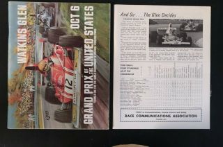 Grand Prix Of The United States 1974 Watkins Glen Formula One Program W Insert