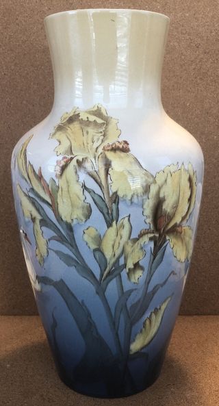 Huge Antique Mettlach Villeroy & Boch Vase Iris Swan 12 - 3/4” Tall