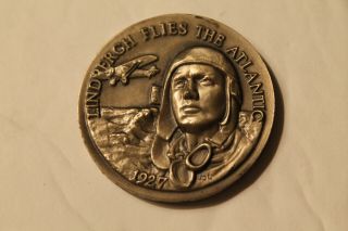 Silver Medal: Lindbergh Flies The Atlantic.  Lindbergh Depicted.  Sterling.