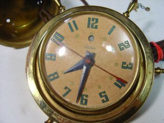 Vintage Brass Warren Telechron Co.  Electric Table Clock Ship Wheel Project Clock