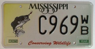 Mississippi Ms Miss License Plate Tag Vintage Bass Wildlife Fish Specialty M