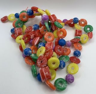 Vintage Glittered Sugared Candy Christmas Garland Blow Mold Sugar 9 Ft
