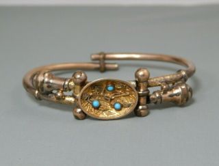 Antique Victorian Etruscan Revival Gold Filled Turquoise Bypass Bangle Bracelet