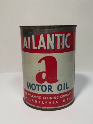 Vintage Antique Very Rare Advertising Atlantic Aviation Motor Oil Quart Tin Can