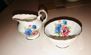 Vintage Paragon English Bone China Creamer Open Sugar Bowl Pink/blue Gold Trim