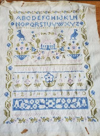 Vintage Handmade Cross Stitch Embroidered Sampler Completed 10 " X13 