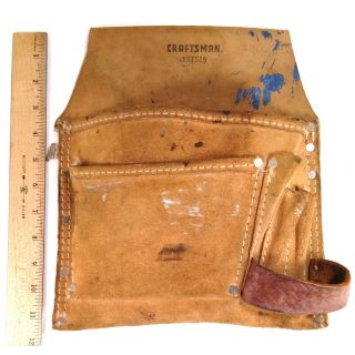 Vintage Craftsman 937529 Large Leather 5 Pocket Tool Nail Belt Pouch Hammer Loop