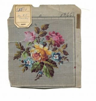 Antique Berlin Woolwork Hand Painted Chart Pattern Floral Bouquet