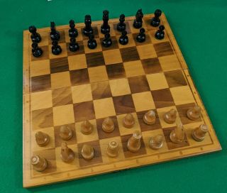 Vintage Wooden Chess Set Board Game Foldable Storage Chess Board
