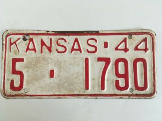 1944 Kansas License Plate Wwii Small Size 4.  5 " X 10 " Single Year (no Pairs)