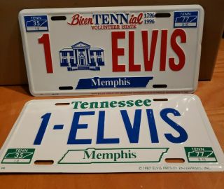 2 - Vintage Elvis Presley Memphis Tennessee License Plate Tag 1987 & 1996