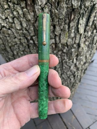 Antique Vintage Sheaffer Lifetime Flat Top White Dot Green Marble Fountain Pen