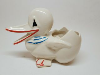 Vintage Mccoy Pottery White Duck & Egg Figural Planter Blue & Red Painted 1940 