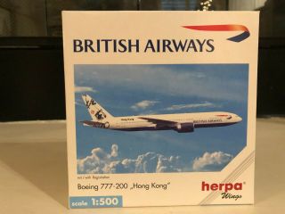 Herpa Wings British Airways Boeing 777 - 200 " Hong Kong " With Registration (1:500)