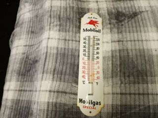 Vintage Antique Mobilgas Thermometer Porcelain Sign