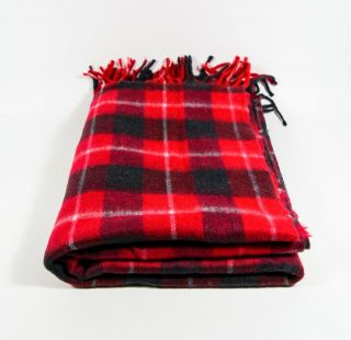 Vintage Chatham Red Gray Plaid Wool? Fringed Lightweight Throw Blanket 50 " X 57 "