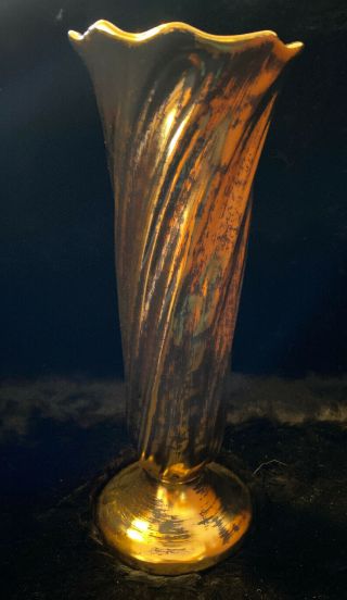 Vintage Stangl Black Gold Vase 1905,  Hand Painted,  22k Gold Accents,  Made In Nj