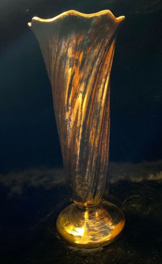 Vintage Stangl Black Gold Vase 1905,  Hand Painted,  22k Gold Accents,  Made In NJ 2
