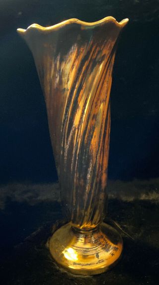 Vintage Stangl Black Gold Vase 1905,  Hand Painted,  22k Gold Accents,  Made In NJ 3