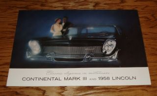 1958 Lincoln & Continental Mark Iii Deluxe Sales Brochure 58
