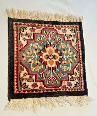 Mini Square Authentic Persian Afghan Woven Rug Vintage Oriental Carpet 30x28cm