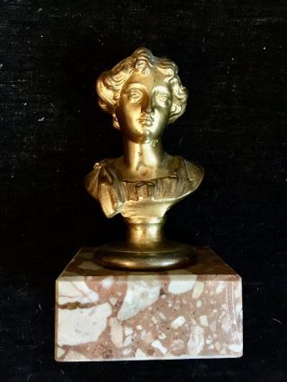 Antique Ormolu Bronze Bust Of A Girl Mounted On Marble