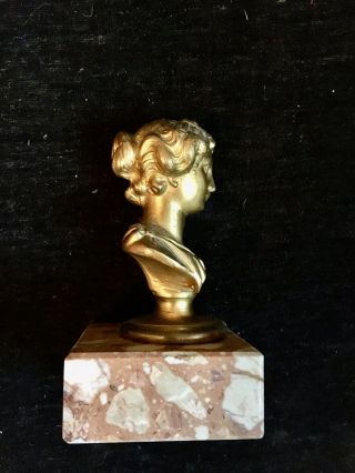 Antique Ormolu Bronze Bust of a Girl mounted on Marble 2