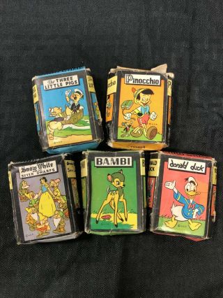 Vintage 5 Set Mini Walt Disney Card Games Bambi Pinocchio Snow White Donald Duck