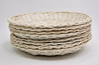 8 Vintage Paper Plate Holders Bamboo Wicker Rattan Picnic Camping Cookout