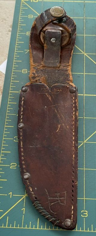 Vintage Ka - Bar Knives Brown Leather Sheath Union Cut Co.  Inc.  Olean N.  Y.