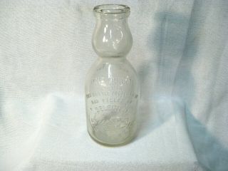 Vintage 1 Qt Embossed Glass Milk Bottle Cream Top Asselin 