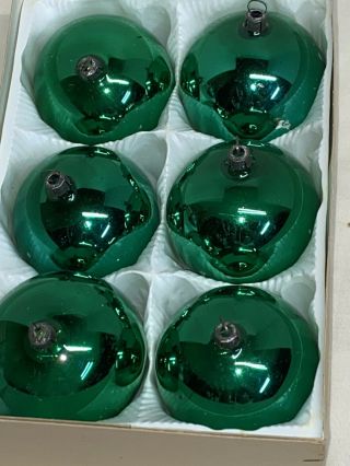 Vintage 6 Green West Germany Mercury Glass Christmas Ornaments Blown Glass Iob