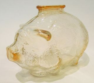 Anchor Hocking Small Iridescent Amber Textured Glass Pig Piggy Bank Vintage