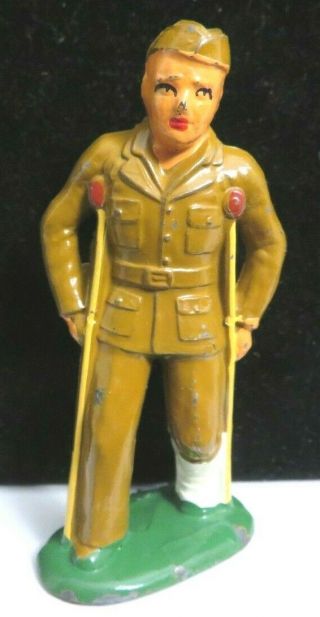 Vintage Barclay Lead Toy Soldier Wounded With Crutches B - 119