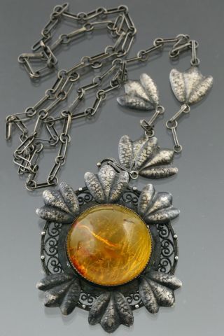 Antique Vintage Baltic Amber Honey Pendant Necklace 30g 200115 - 3
