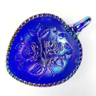 Imperial Open Rose Antique Carnival Glass Bowl Blue Glass Purple Pearlescent