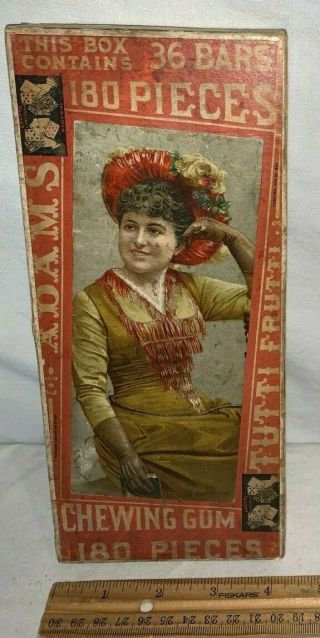 Antique Adams Tutti Frutti Gum Display Box Chewing Candy Victorian Lady Grocery