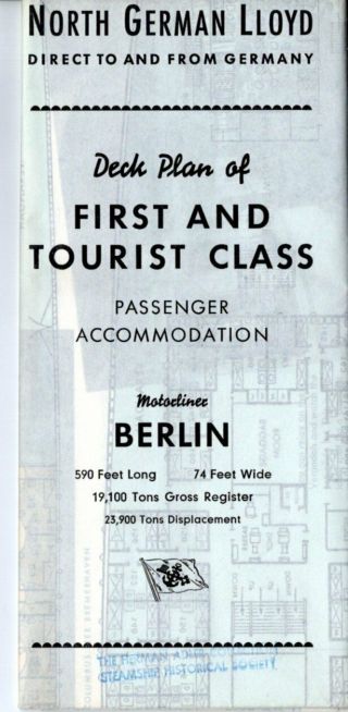 1960 North German Lloyd Berlin Tissue Deck Plan - First & Tourist Classes,  Pics