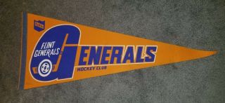 Vtg Ihl Flint Generals Hockey 30” Pennant Felt Defunct Team Logo Estate