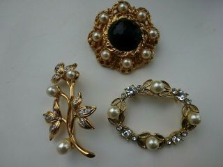 3 Lovely Vintage Pearl Brooches