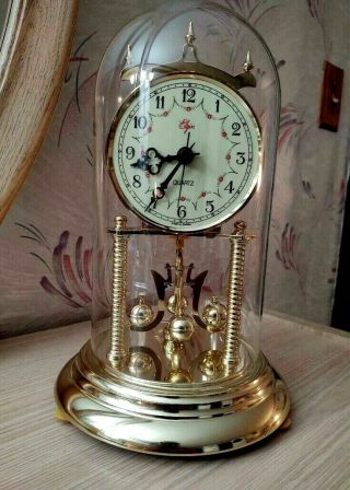 Vintage Elgin Quartz Glass Dome Anniversary Mantel Desk Clock Japan