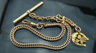 Antique Gold Filled Pocket Watch Curb Chain Fob /t - Bar/ 20 Gram/10.  5 Inches