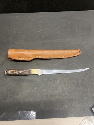 Vintage 1970’s 12” Uncle Henry Schrade Usa 167 Fillet Knife W/ Leather Case